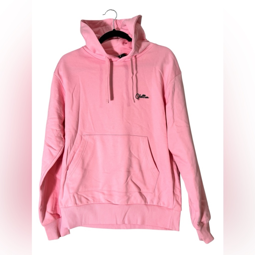 Clottee by Clot script logo men’s hoodie sweatshirt kangaroo pockets pink medium